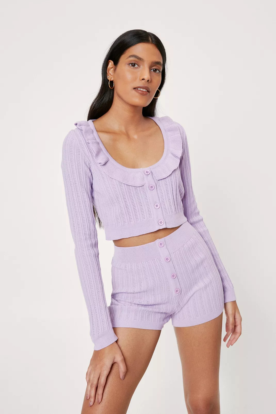 Button Down Collar Detail Knit Short Set | Nasty Gal (US)