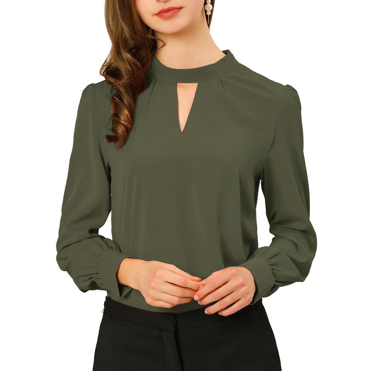 Allegra K Women's Office Keyhole Elegant Stand Collar Long Sleeve Chiffon Blouses | Target