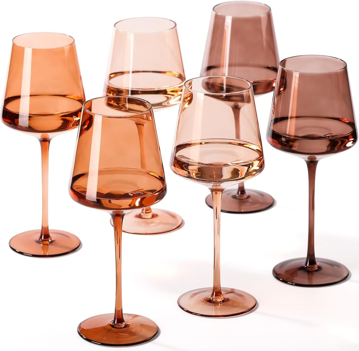 Venus Colored Wine Glasses Set of 6-18oz【Hand Blown】 Brown Wine Glasses with Tall Long Stems ... | Amazon (US)