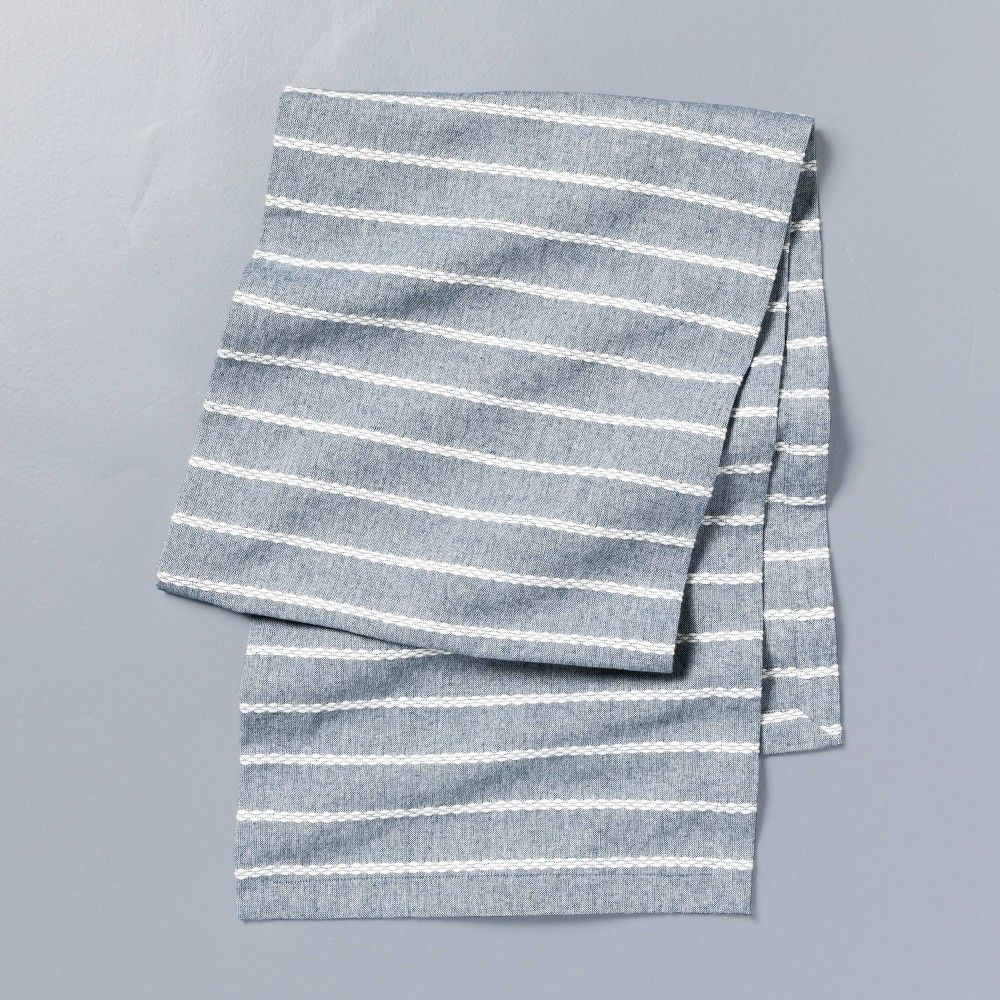 Dobby Woven Rib Stripe Table Runner Faded Blue/White - Hearth & Hand with Magnolia | Target