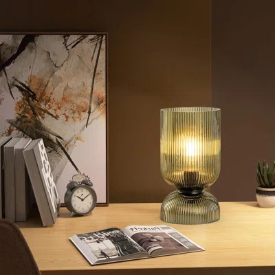 Modern Glass Table Lamp With Ribbed Shade, Minimalist Bedside Lamp With On/Off Switch, Nightstand Lamp For Bedroom, Living Room, Office (Bulb Not Incl | Wayfair North America