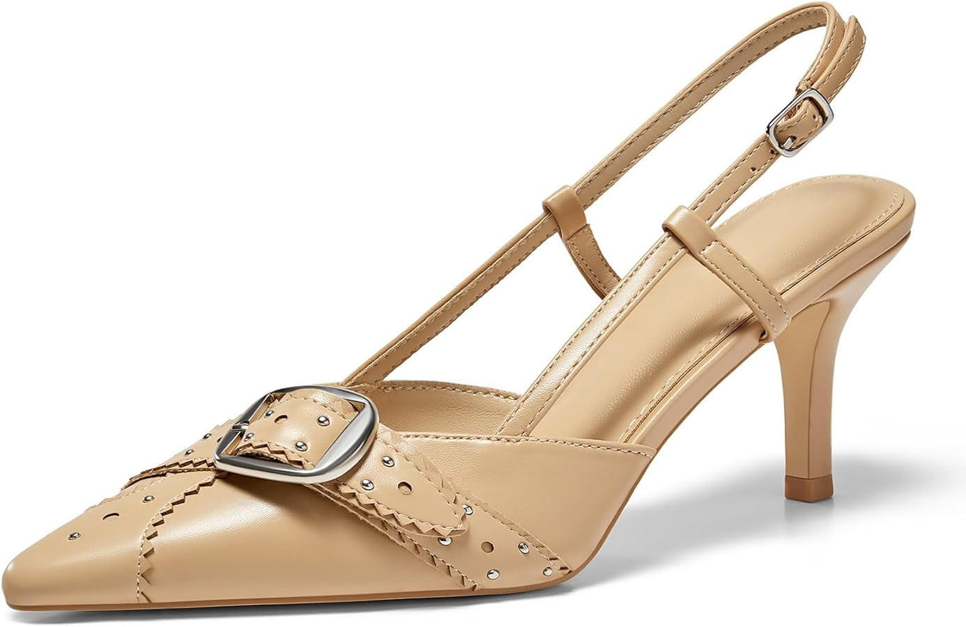 Coutgo Womens Slingback Kitten Heels Studded Closed Pointed Toe Pumps with Buckle Party Dress Sho... | Amazon (US)