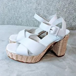 Jeffrey Campbell Amma Platform White Sandal Women's Sz 8 Wicker H&L Cross Strap | Poshmark