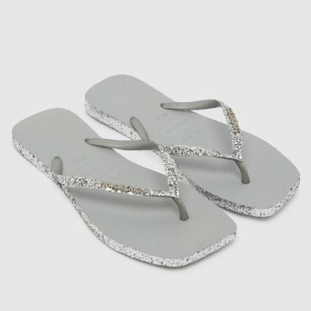 Womens Silver Havaianas Square Sparkle Flip Sandals | schuh | Schuh