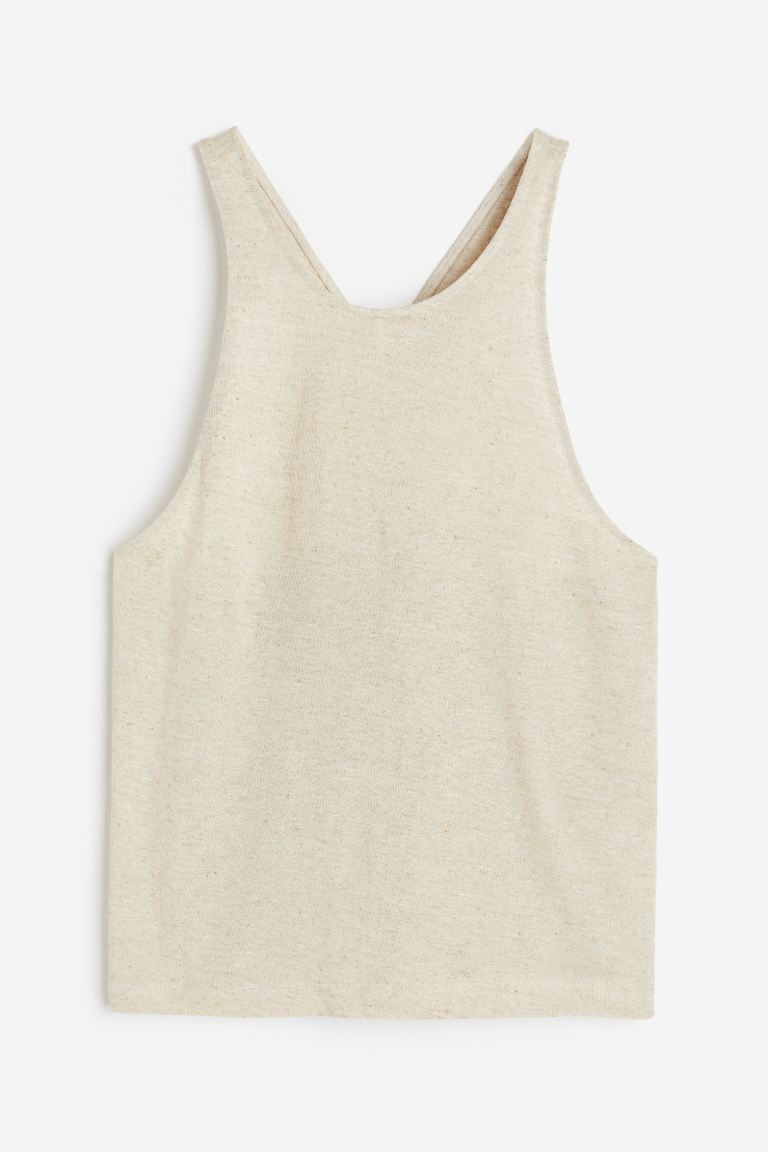 Linen-blend Tank Top - Round Neck - Sleeveless - Beige melange - Ladies | H&M US | H&M (US + CA)