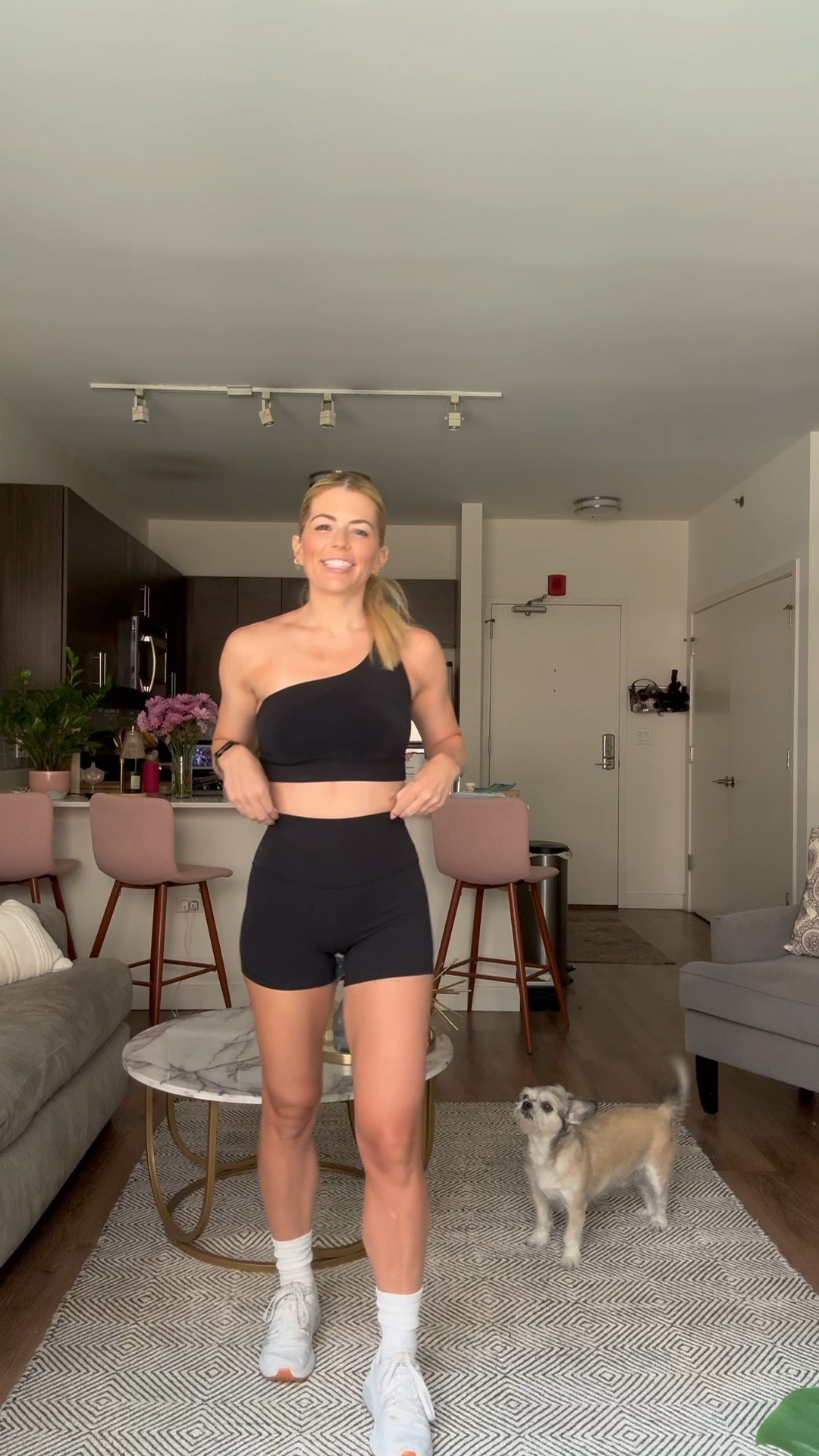 Amazon workout set. One shoulder sports bra with 4 in shorts. Crz yoga 