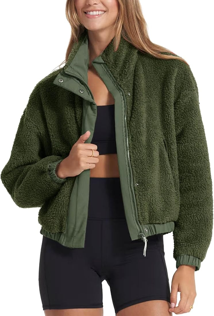 Saodimallsu Womens Fuzzy Fleece Jacket Bomber Zip Up Winter Warm Sherpa Coats | Amazon (US)
