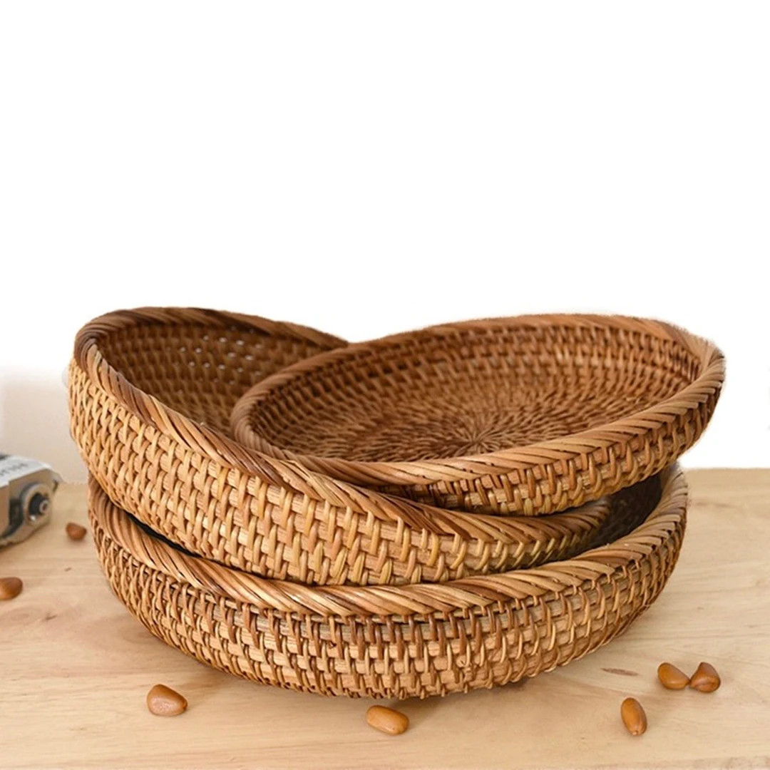 Rattan Bowl Bread Woven Fruits Basket Gift Wooden Serving Tray - Etsy | Etsy (US)