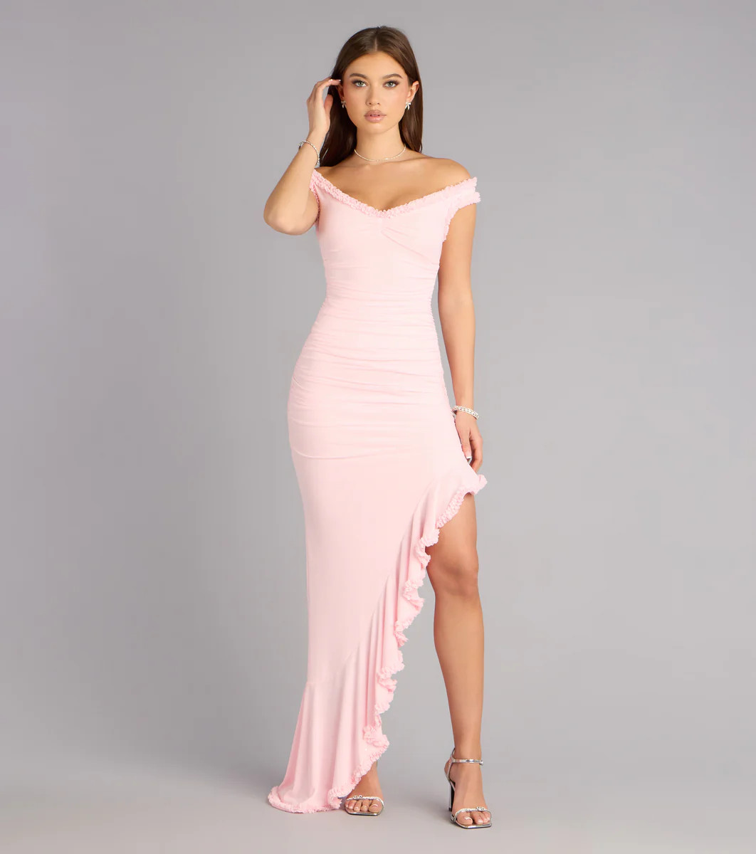 Emmalyn Mesh Off-The-Shoulder Formal Dress | Windsor Stores