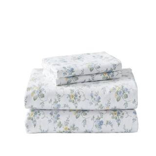 Le Fleur 4-Piece Light Pastel Blue Floral Flannel King Sheet Set | The Home Depot