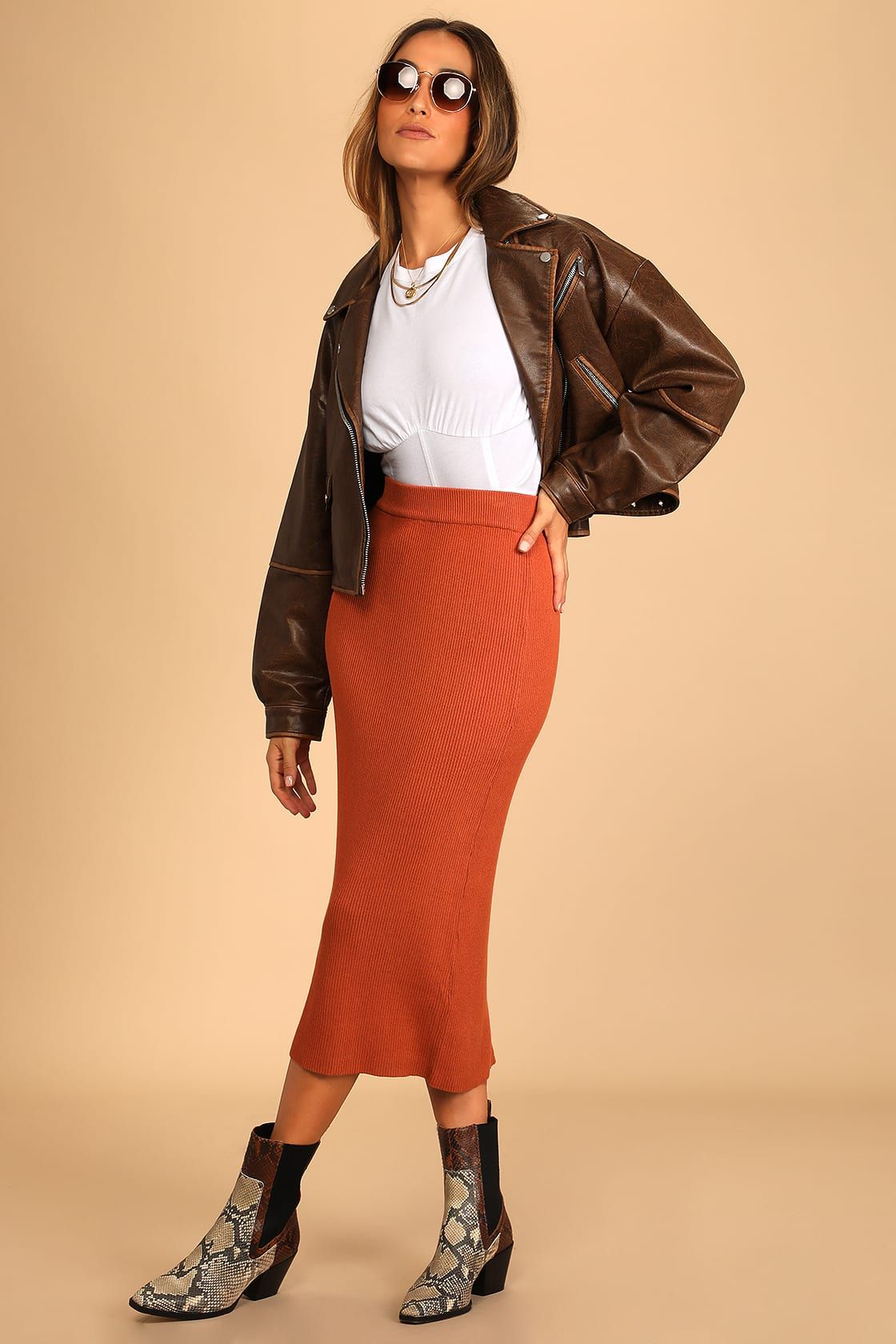 Seasonal Fave Rust Orange Ribbed Knit Midi Sweater Skirt | Lulus (US)