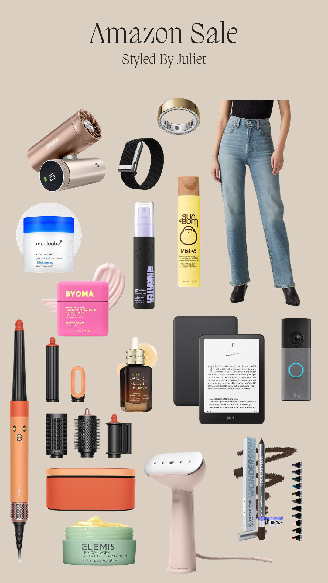amazon sale, amazon fashion, styled by juliet, light wash jeans, black bodysuit, black ankle boots, gold ring, black wristband, hair dryer, air styler, beauty tools, facial cream, face mask, setting spray, sunscreen mist, night repair serum, cleansing balm, clothing steamer, kindle, ring doorbell, eyeliner, summer essentials, beauty finds, tech finds, fashion finds 

 #LTKSaleAlert #LTKBeauty #LTKTravel