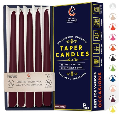 Burgundy 10 Inch Taper Candles - Pack of 12 Premium Unscented, Dripless & Smokeless Hand-Dipped Candles for Birthday, Wedding or Dinner Decorations and Formal Candlelighting | Amazon (US)