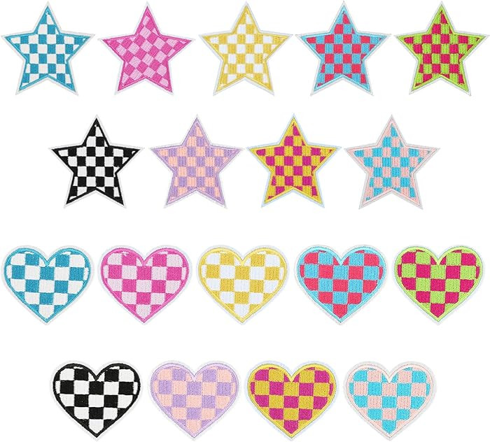 18pcs Iron on Patches, Heart & Star Checkered Flag Patches Iron on Embroidered Sew on Love Patche... | Amazon (US)