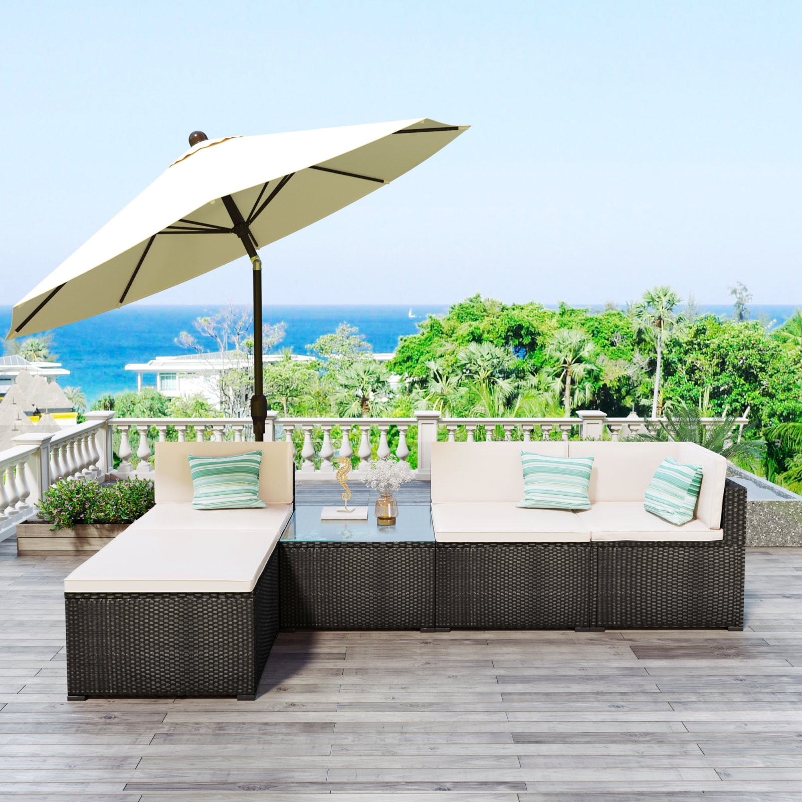 Pannow 5-Piece Patio Rattan PE Wicker Furniture Corner Sofa Set,with Coffee Table,Outdoor Furnitu... | Walmart (US)