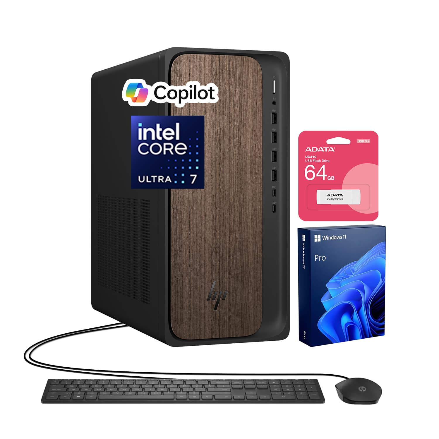 HP - Upgraded - OmniDesk Desktop - Intel Core Ultra 7 265 - 32GB RAM 2TB SSD - Wired Keyboard & Mouse - Adata 64GB USB Drive - Black | Best Buy U.S.