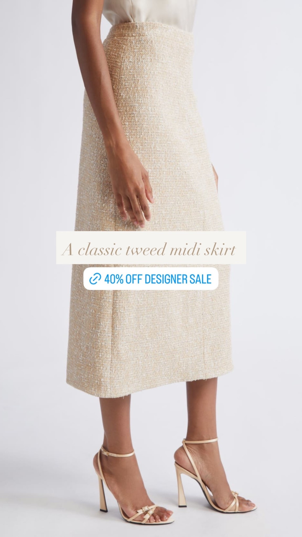Sale alert for this beautiful Metallic Latte Tweed A-line Skirt

#StJohn
#summerskirt
#classicstyle
#midiskirt
#Nordsteom

#LTKdayinmylife #LTKgrwm #LTKootd