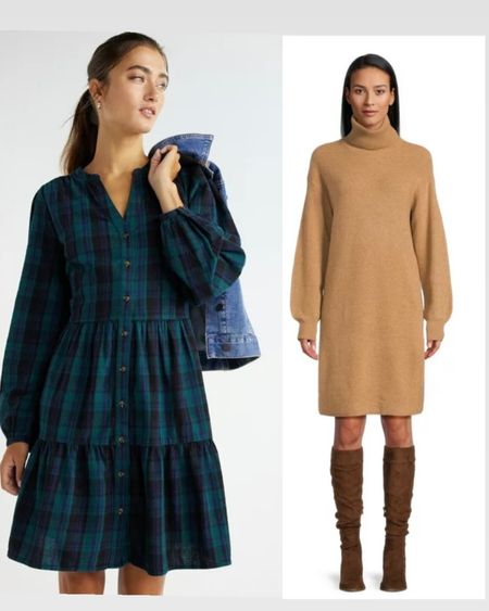 Two fall / winter dresses - each $20! Can’t believe I got both of these for just about $40!! 

Camel sweater dress, tan sweater dress, blackwatch plaid, plaid dress 

#LTKfindsunder50 #LTKSeasonal