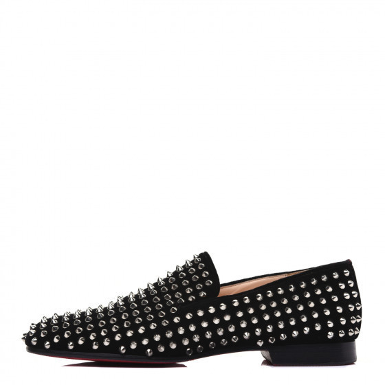 CHRISTIAN LOUBOUTIN Velvet Mens Rollerboy Spikes Flat Loafers 43.5 Black | Fashionphile