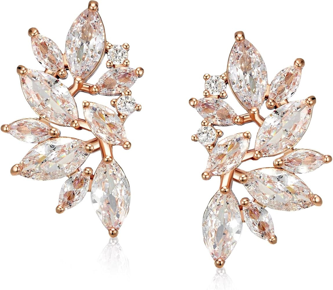 SWEETV Cluster Bridal Wedding Earrings for Brides Bridesmaid, Marquise Cubic Zirconia Rhinestone ... | Amazon (US)