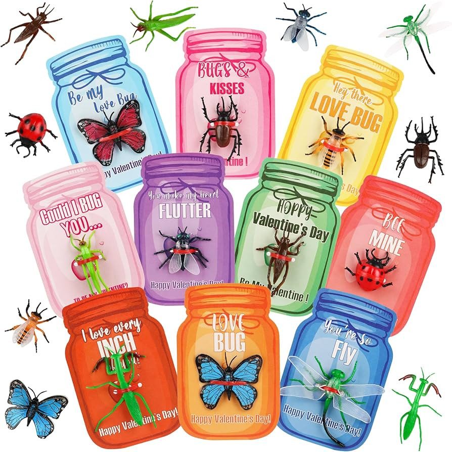 Valentines Day Gifts for Kids-30 Pack Mason Jar Valentines Cards Bulk with Bug Toys, Funny Greeti... | Amazon (US)