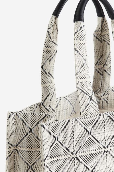 Cotton-blend Tote Bag - Natural white/patterned - Ladies | H&M US | H&M (US + CA)