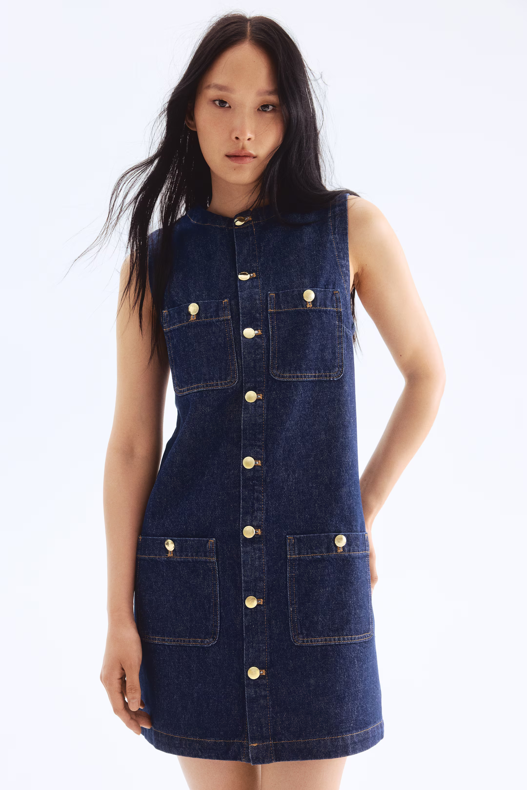 Sleeveless Denim Dress - Dark denim blue - Ladies | H&M US | H&M (US + CA)