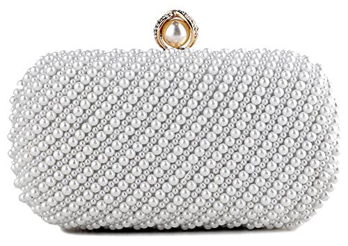 Women Pearl Purses Striped Beaded Bag Pearl Bag Bridal Purse Crystals Top with Detachable Chain Wedding Party Prom White | Amazon (US)