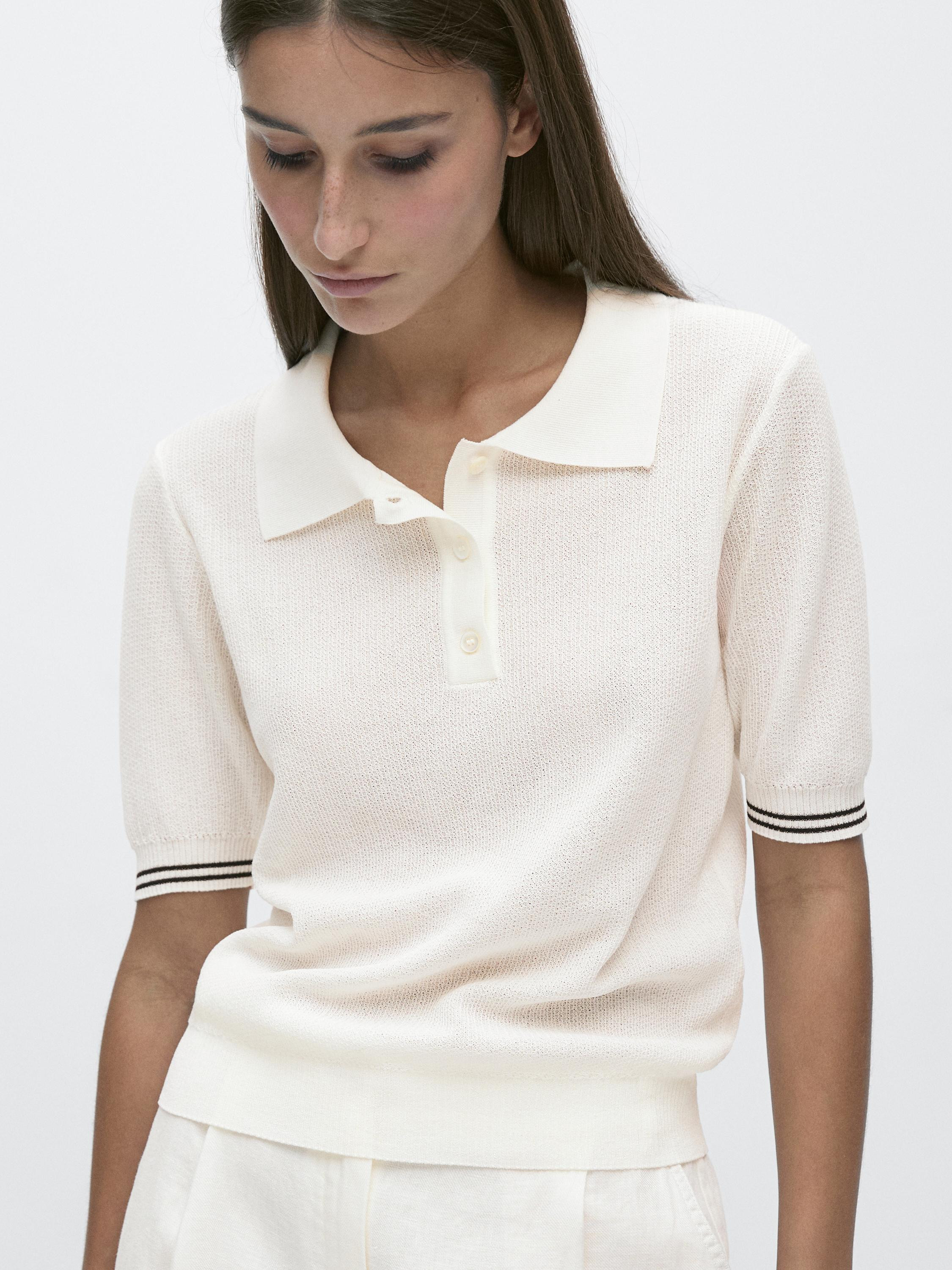 Knit polo shirt with sleeve detail | Massimo Dutti US
