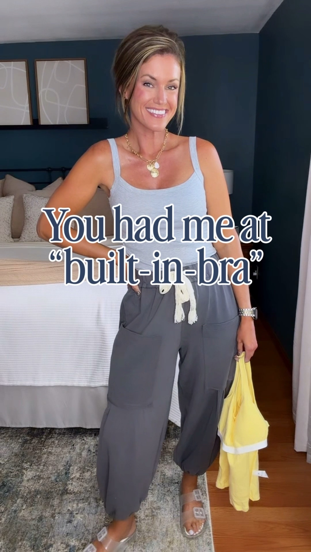 Ditch the bra. No need for the extra layer when these Amazon tanks have built in support and padding. 
Wearing medium in all 3 styles. 
Pants/ medium

#LTKSeasonal #LTKOver40 #LTKmomlife