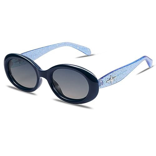 SOJOS Small Retro Oval Polarized Sunglasses for Women Men 90s Vintage Small Face UV400 Protection Tiny Sun Glasses SJ2286 Dark Blue | Amazon (US)