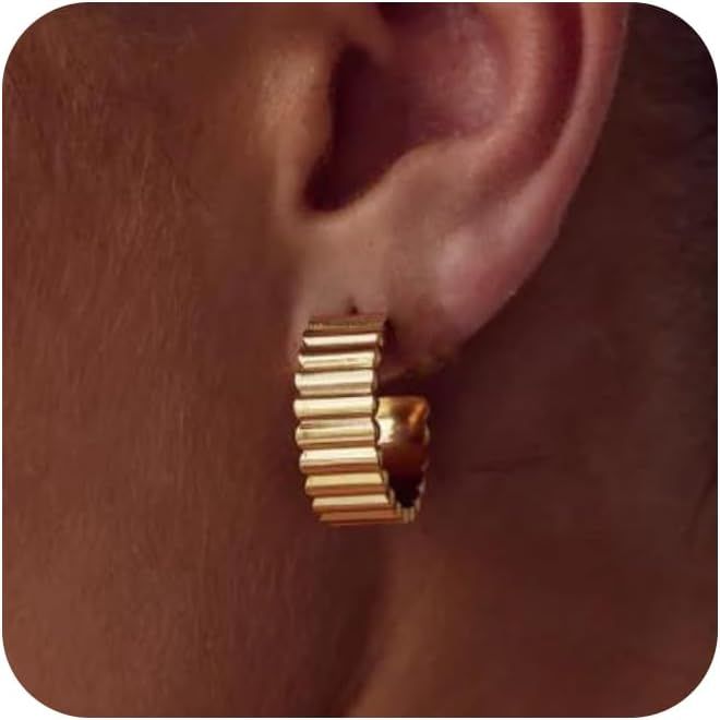 Chunky Gold Hoop Earrings for Women 14K Gold Plated Open Hoops Lightweight Huggie Earrings Trendy... | Amazon (US)