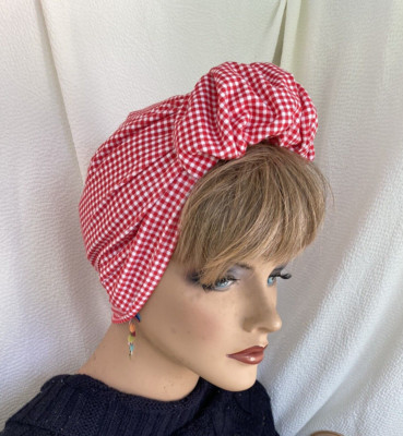 Ruffle Front Red White Gingham Check Stretch Chemo Turban Cancer Hijab Alopecia | eBay US