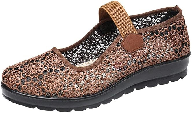missfiona Womens Hollow Out Granny Walk Shoes Breathable Soft-Soled Mary Jane Flats Dance Shoes | Amazon (US)