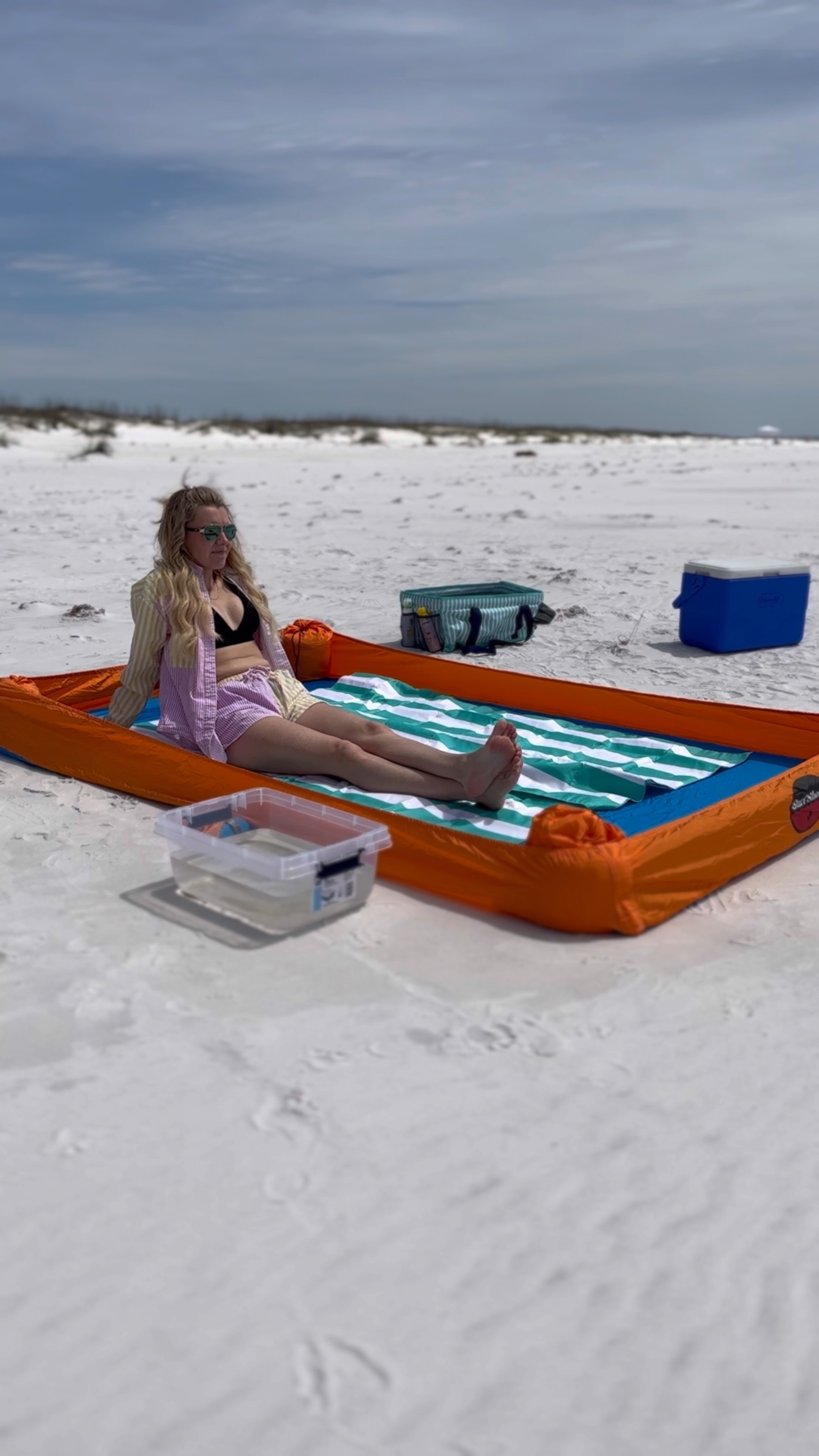 MOM HACK AT THE BEACH: sand free zone 

yes, we all know we are going to get sandy at the beach. Sometimes it can be nice to have a sand free area for diaper changes or eating. 

When I’ve done this hack in the past I used a queen sized fitted sheet and put beach bags/coolers in the corners. It works great and you can use items you already own to do it! 

Surf sheet sent me their product off Amazon to try out. It worked great too! Exact same concept except it comes with bags to fill with sand to place in the corners. And the material makes wiping sand off super easy as well.

#momhack #beachhack

#LTKSeasonal #LTKtravel #LTKswim