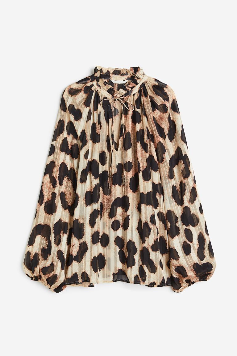 Frill-trimmed crêpe blouse - Light beige/Leopard print - Ladies | H&M GB | H&M (UK, MY, IN, SG, PH, TW, HK)