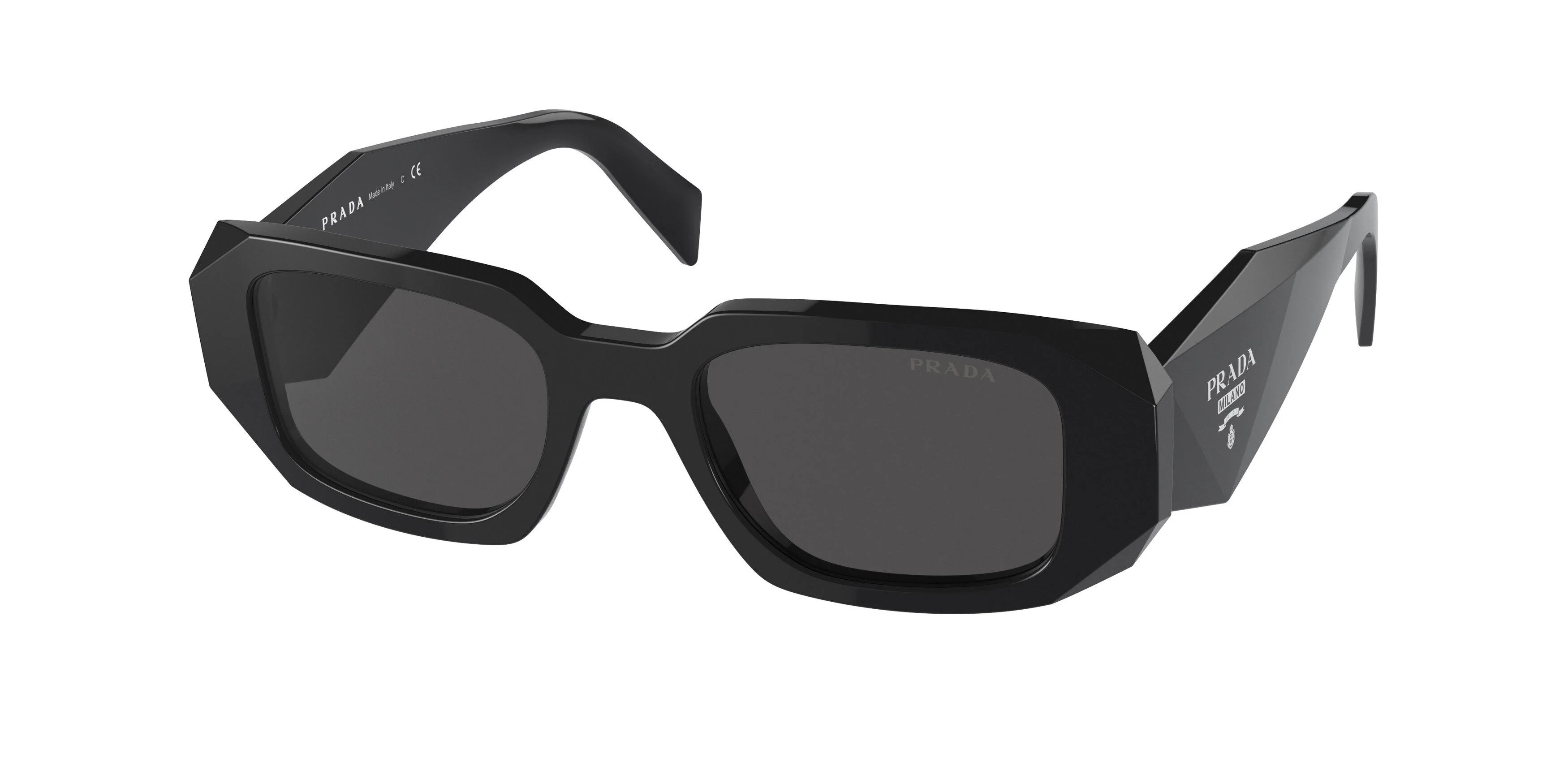 Prada 17WS Symbole Sunglasses 1AB5S0 - Black - Dark Grey Women Rectangle | Designer Optics