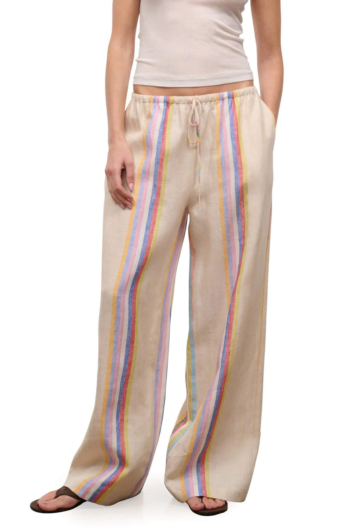 Mateo Placed Stripe Linen Drawstring Pants (Women) | Nordstrom | Nordstrom