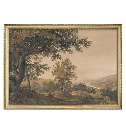 MUDECOR Premium Framed Wall Art Classic Woodland Scene Serene View of Trees and River in Sepia Tones Illustrations Impressionism Scenic Colorful for Living Room, Bedroom, Office - 26"x36" Gold | Amazon (US)
