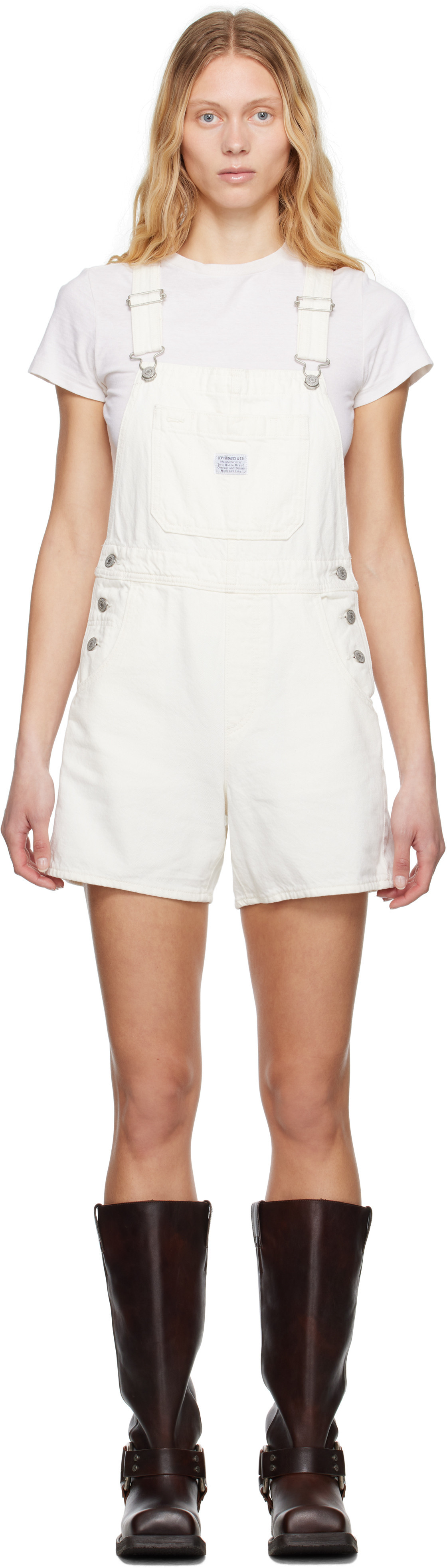 Levi's White Utility Short Denim Overalls | SSENSE