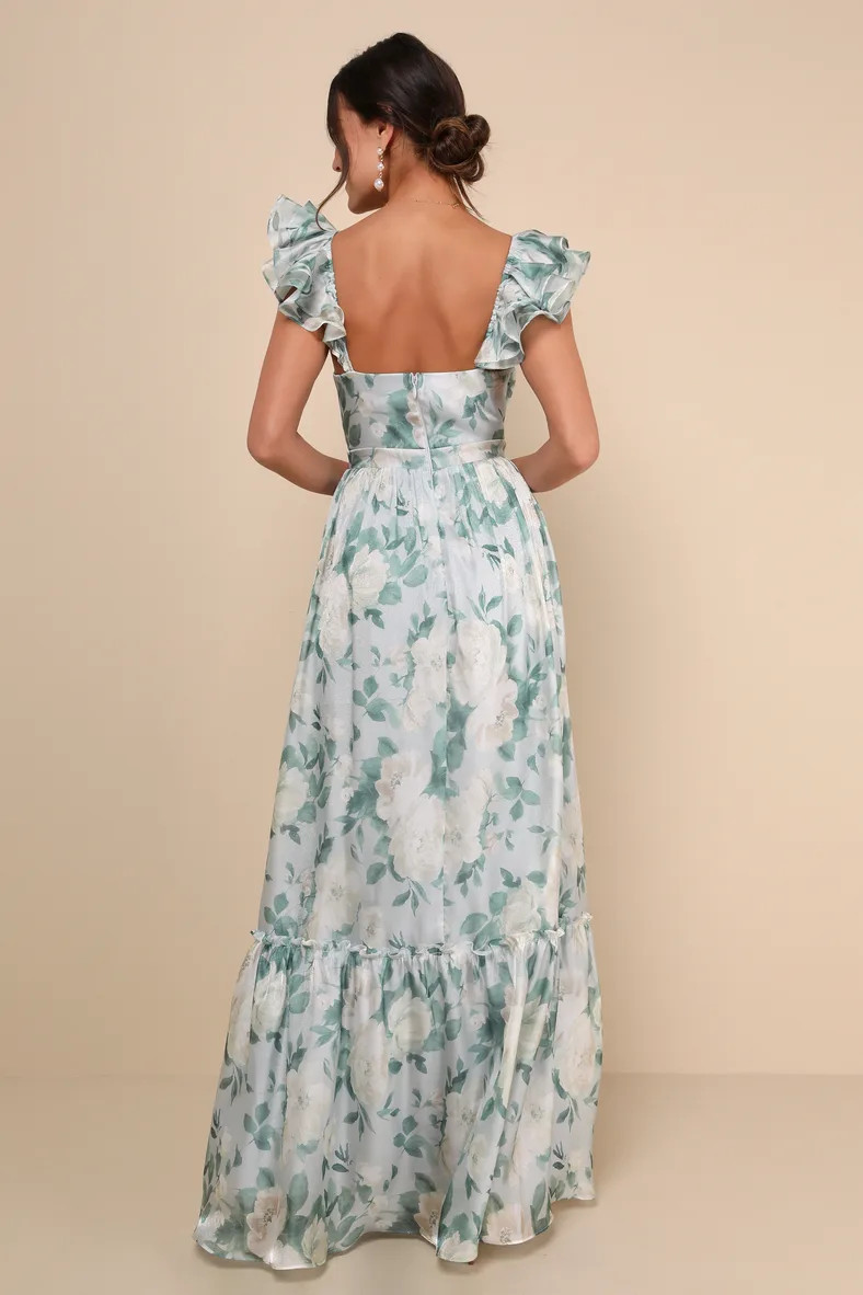 Soiree Perfection Light Blue Floral Ruffled Tiered Maxi Dress | Lulus
