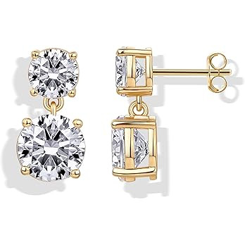 PAVOI 14K Gold Plated Cubic Zirconia Dangle Earrings for Women - Crystal Long Linear Bridal Drop ... | Amazon (US)