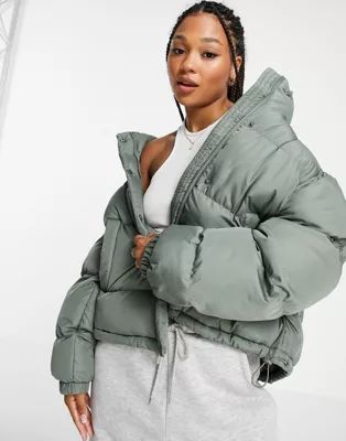 ASOS DESIGN oversized recycled puffer jacket in khaki | ASOS (Global)