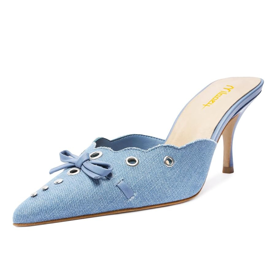 Milooey shoes Women's Sexy Pointed Toe Mules with Bow Slip On Kitten Heels Chic Casual Party Dati... | Amazon (US)