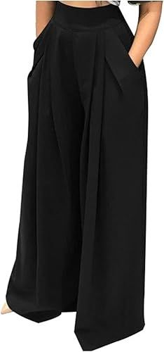 NRTHYE Womens Palazzo Long Pants High Waist Wide Leg Stretchy Loose Fit Casual Trousers with Pock... | Amazon (US)