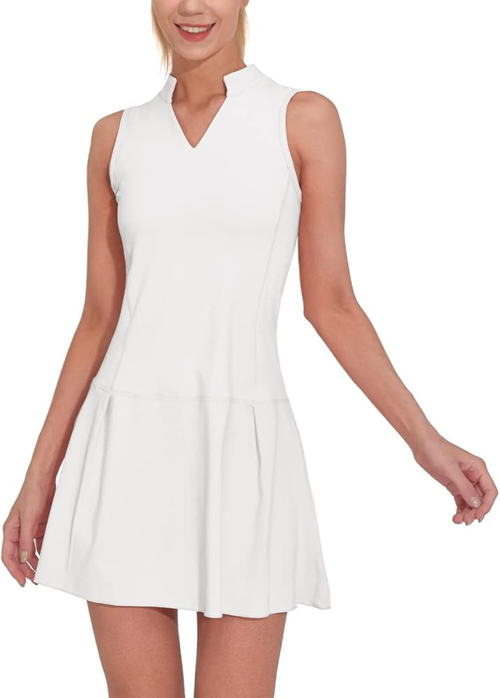 M MOTEEPI Athletic Workout Dress for Women Sleeveless Womens Golf Dress Tennis with Shorts and Pocke | Amazon (US)
