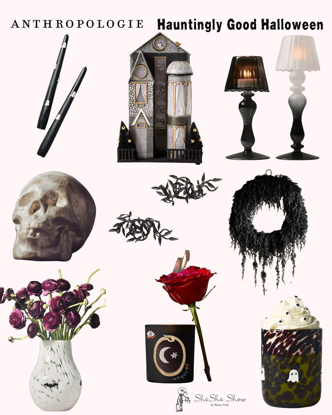  Anthropologie Halloween Decorations 
Reefs, curtain tieback, mystic icon juice glass, Halloween moon leather and glass candle, skull by Joanna Buchanan, glass lamp candle holder, black cat light up paper house, ghost taper candles 
 

#LTKHome #LTKFindsUnder50 #LTKSeasonal