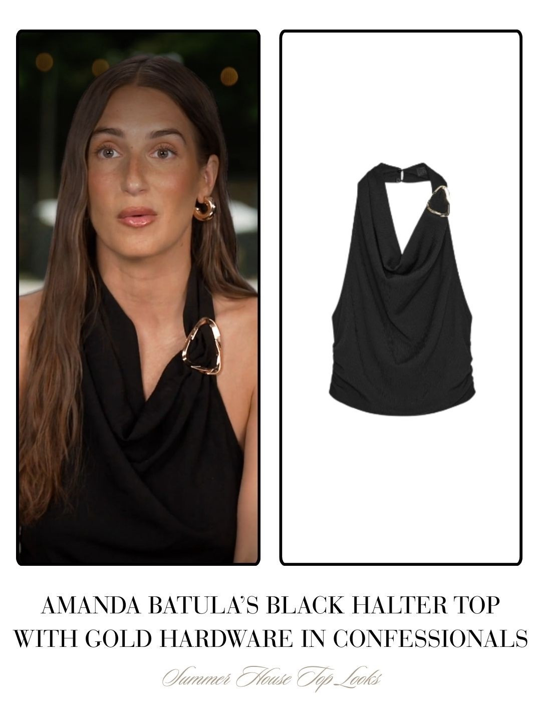 Amanda Batula’s Black Halter Top with Gold Hardware in Confessionals 