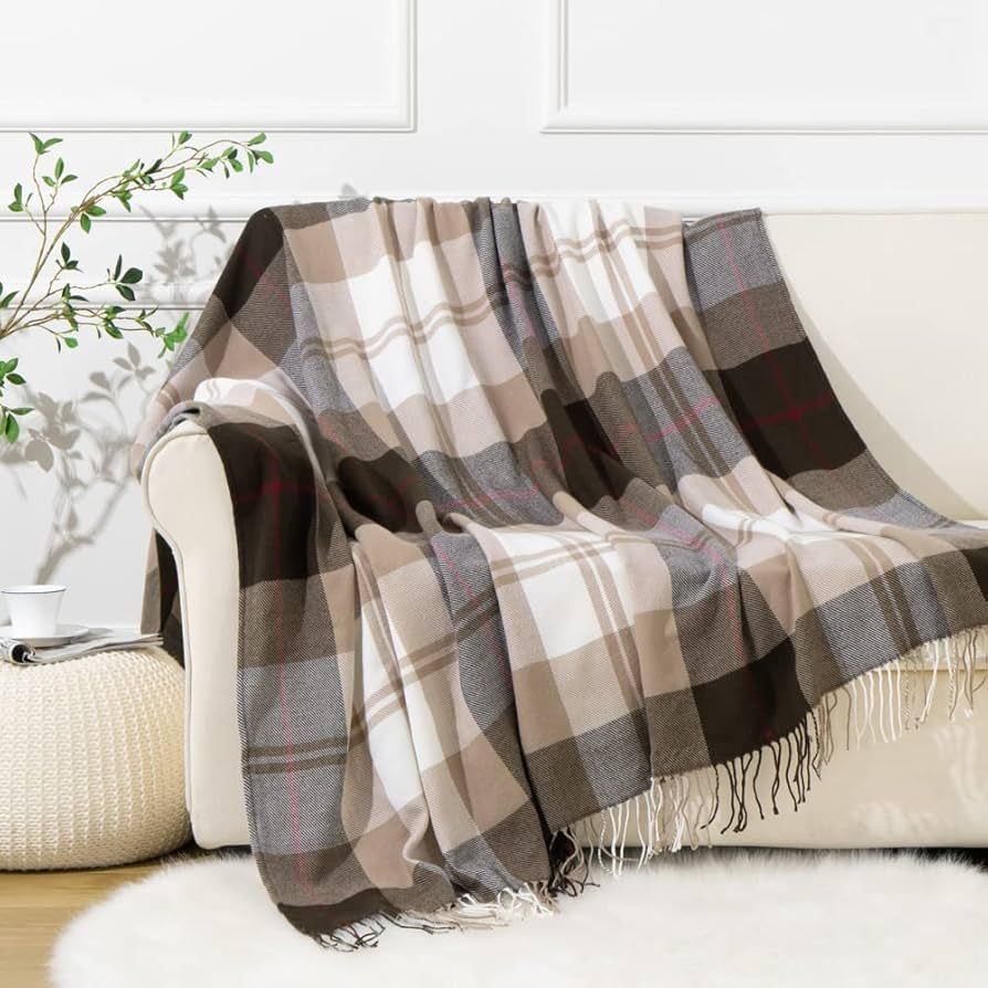 BATTILO HOME Brown Plaid Throw Blanket for Couch - Fall Plaid Blanket Buffalo Plaid Blankets - Li... | Amazon (US)