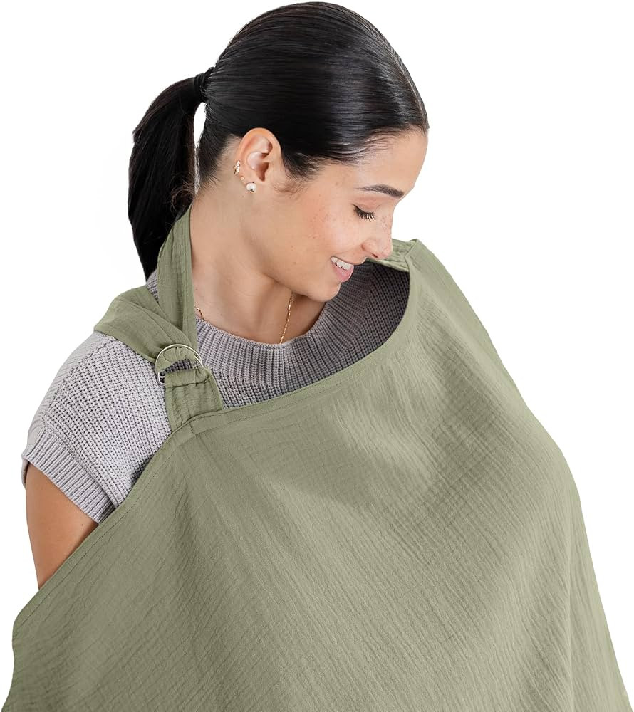 Comfy Cubs Nursing Cover for Baby Breastfeeding - 100% Muslin Cotton, Soft & Breathable Cotton, Breastfeeding Pumping Cover for Mom, with Rigid Hoop - Privacy Unisex Lightweight Covers Wrap (Sage) | Amazon (US)